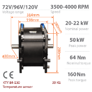 BLDC / PMSM мотор HPM-20KW | Double-shafted | - Номинальная мощность 20kW~22kW | 26.8HP~29.5HP | 1200cm3