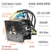 BLDC / PMSM brushless motor HPM-20KW - Nominal power 20kW~22kW | 26.8HP~29.5HP | 1200cm3